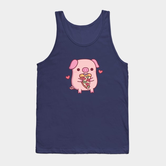 Cute Little Pig Eating Margherita Pizza Tank Top by rustydoodle